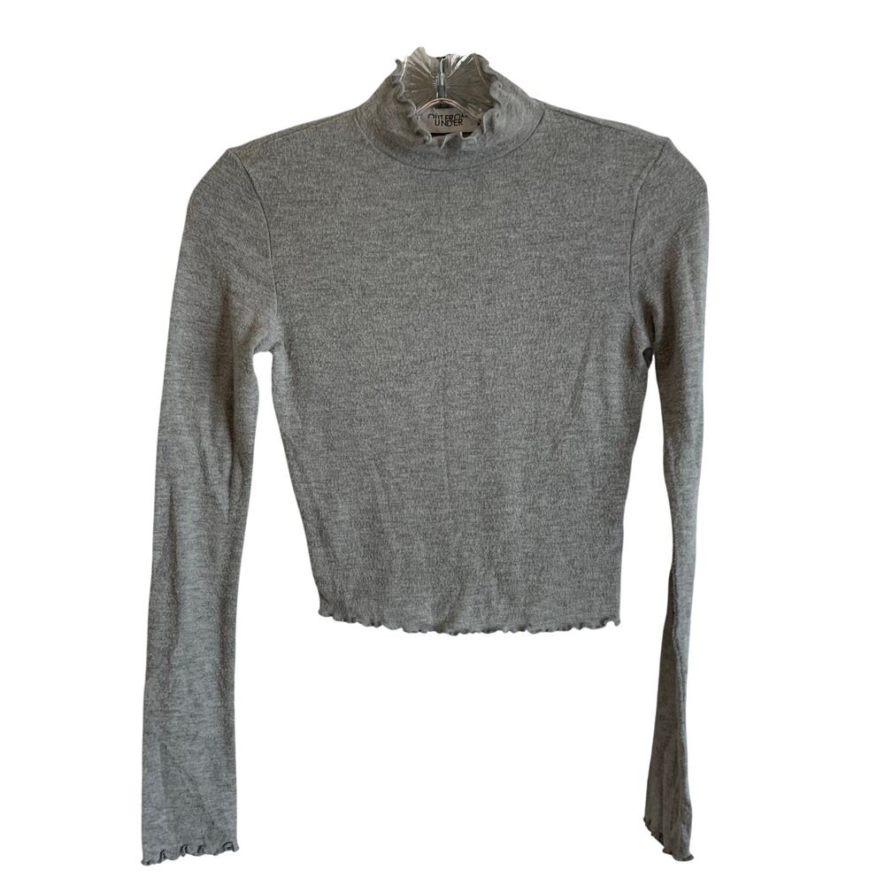 Out From Under Womens XS Turtleneck Cropped Top Gray Long Sleeve Lettuce Hem Y2K